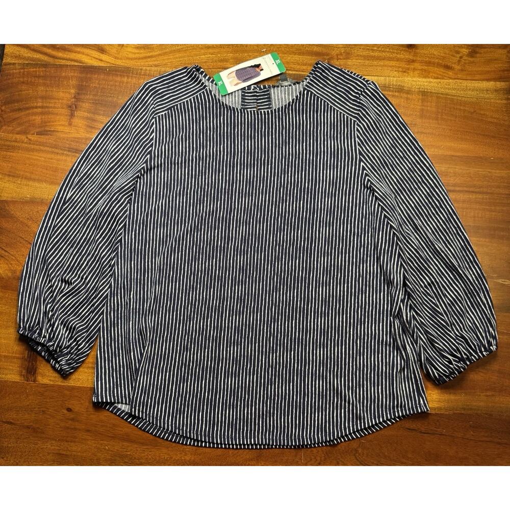 ADRIANNA PAPELL Women’s Navy Striped Balloon Sleeve Blouse Sz XL - NEW